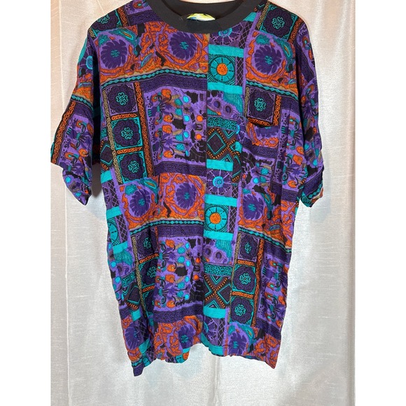 Be Bop Baggy by P.J.H. Other - Vintage Be Bop‎ Baggy P.J.H. Patchwork T-Shirt Purple Orange Teal Mens Medium